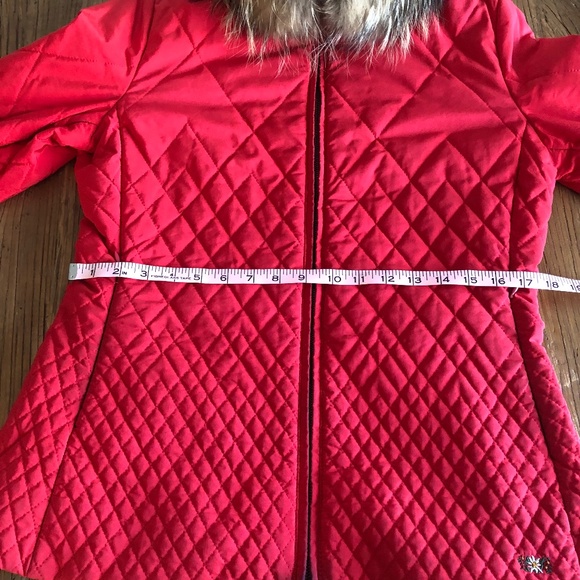 POST CARD Luxury Red Quilted Jacket with Removable Fur Collar - Sz 8 - Picture 3 of 16